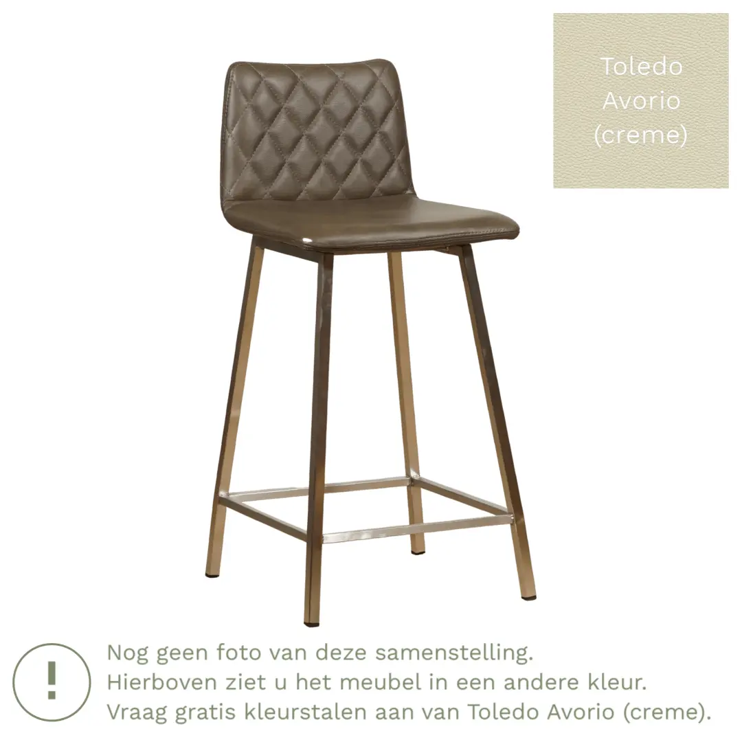 afbeelding van Leren barkruk Catch laag - Toledo Avorio (crème) - Poten staal vierkant zwart