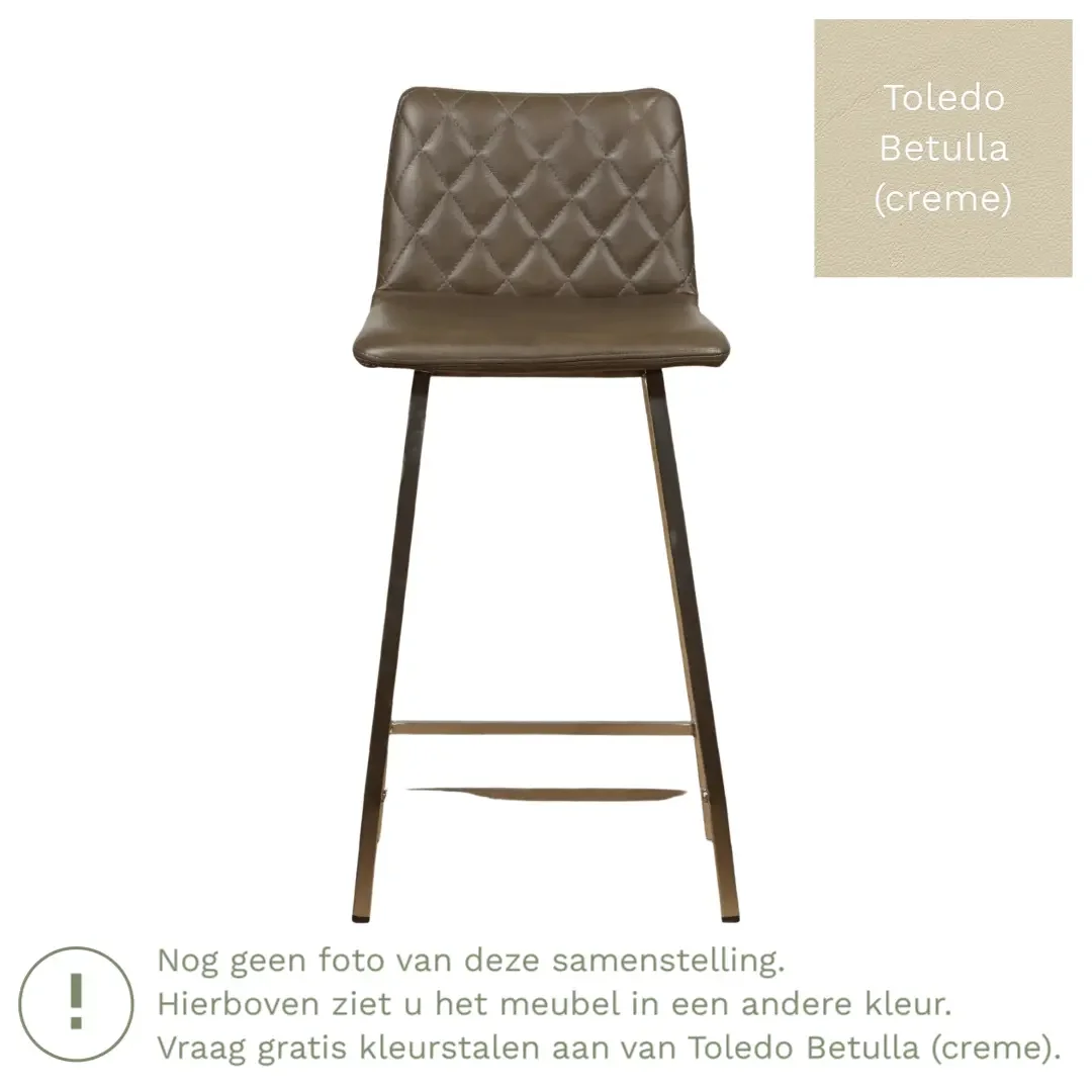 afbeelding van Leren barkruk Catch laag - Toledo Betulla (crème) - Poten staal vierkant RVS