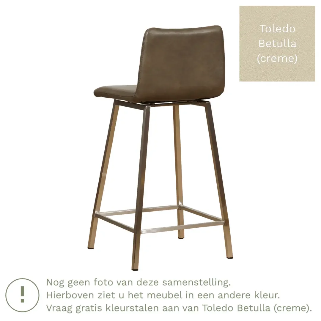 afbeelding van Leren barkruk Catch laag - Toledo Betulla (crème) - Poten staal vierkant RVS