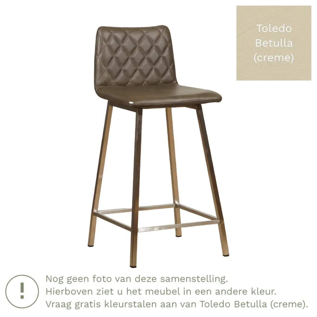 afbeelding van Leren barkruk Catch laag - Toledo Betulla (crème) - Poten staal vierkant zwart