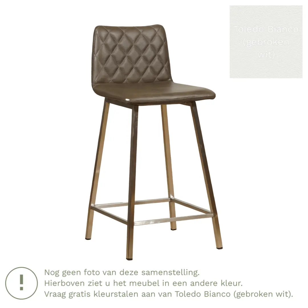 afbeelding van Leren barkruk Catch laag - Toledo Bianco (gebroken wit) - Poten staal vierkant RVS