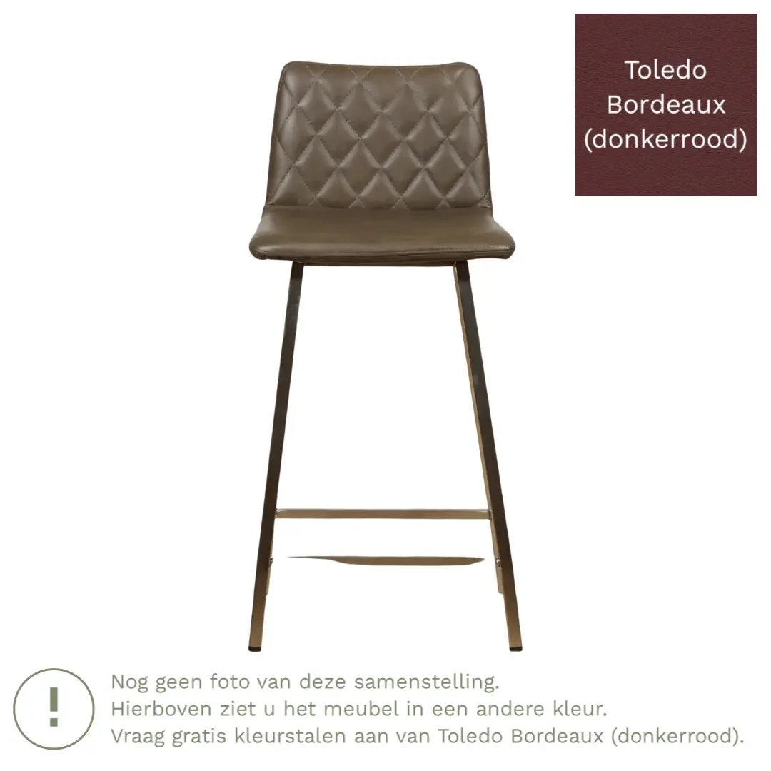 afbeelding van Leren barkruk Catch laag - Toledo Bordeaux (donkerrood) - Poten staal vierkant RVS