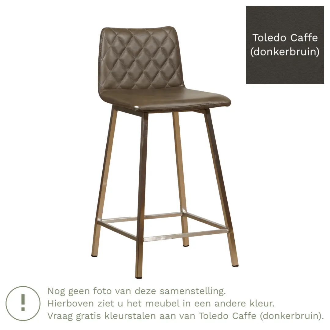 afbeelding van Leren barkruk Catch laag - Toledo Caffe (donkerbruin) - Poten staal vierkant RVS