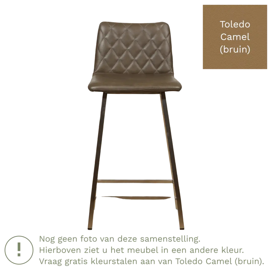 afbeelding van Leren barkruk Catch laag - Toledo Camel (bruin) - Poten staal vierkant RVS