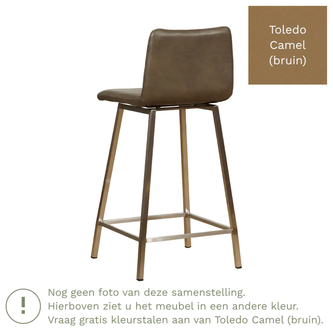 afbeelding van Leren barkruk Catch laag - Toledo Camel (bruin) - Poten staal vierkant RVS