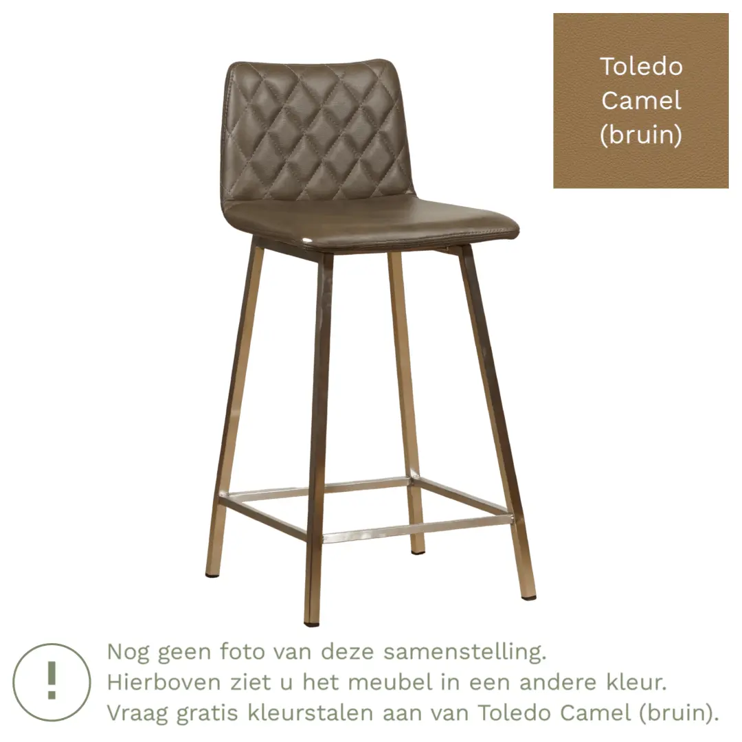 afbeelding van Leren barkruk Catch laag - Toledo Camel (bruin) - Poten staal vierkant zwart