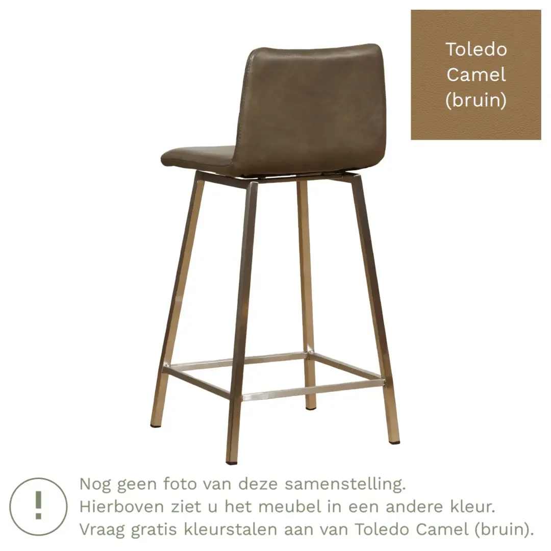 afbeelding van Leren barkruk Catch laag - Toledo Camel (bruin) - Poten staal vierkant zwart