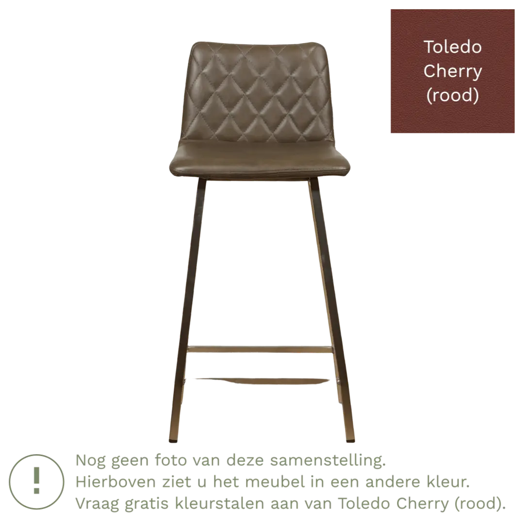 afbeelding van Leren barkruk Catch laag - Toledo Cherry (rood) - Poten staal vierkant RVS