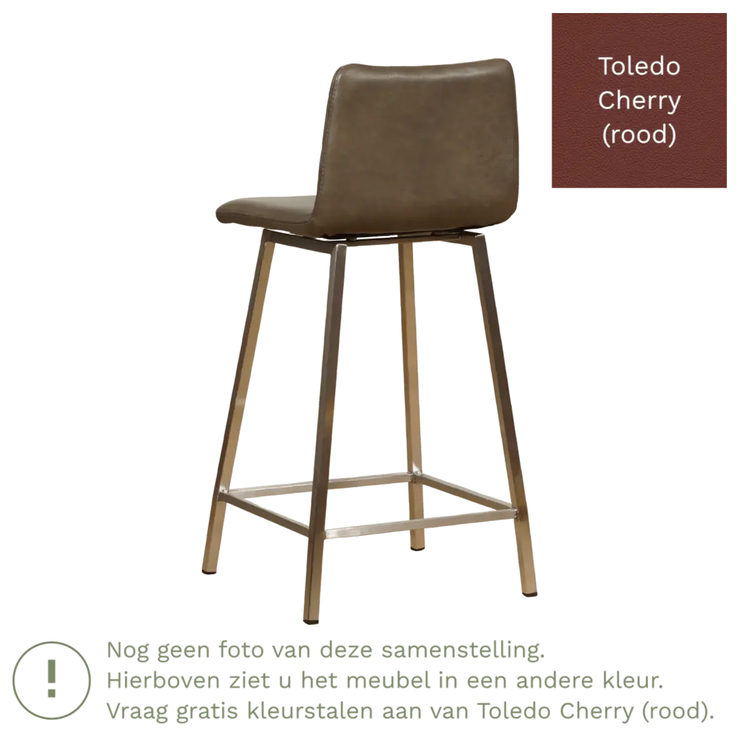 afbeelding van Leren barkruk Catch laag - Toledo Cherry (rood) - Poten staal vierkant RVS