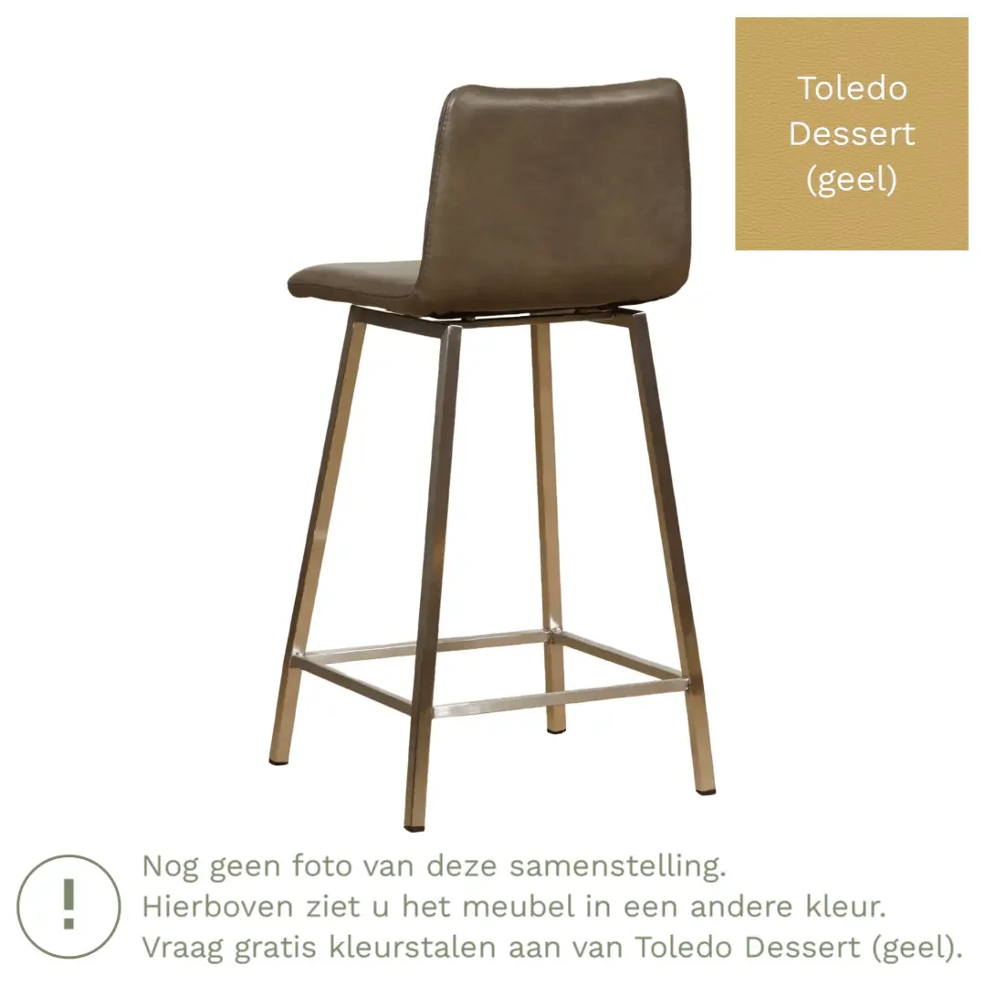 afbeelding van Leren barkruk Catch laag - Toledo Dessert (geel) - Poten staal vierkant RVS