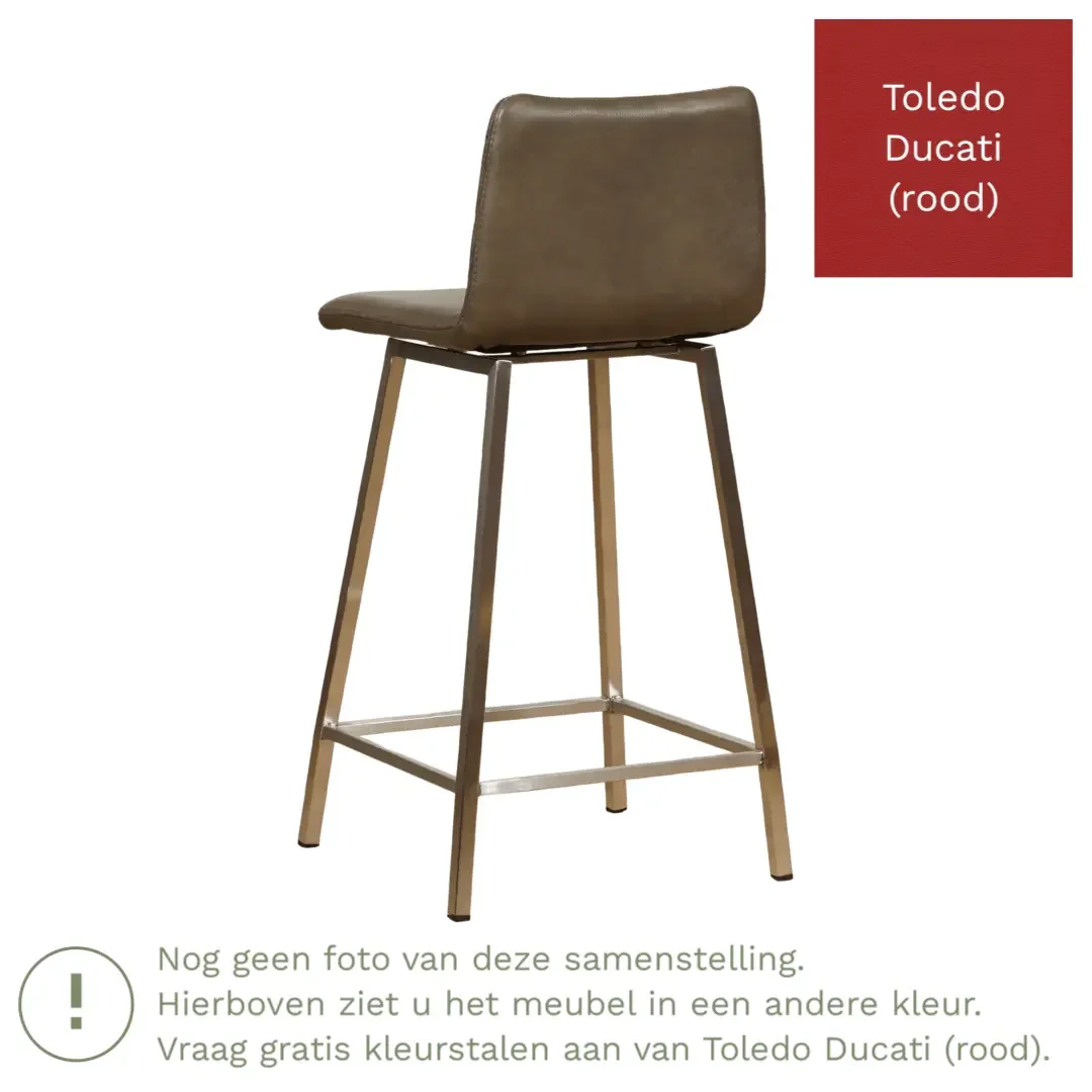 afbeelding van Leren barkruk Catch laag - Toledo Ducati (rood) - Poten staal vierkant RVS