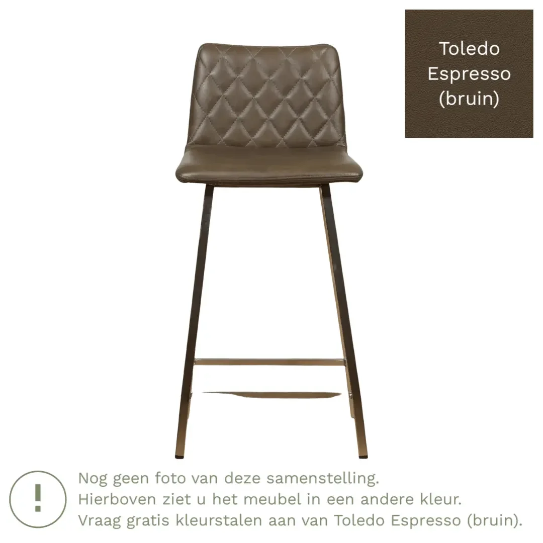 afbeelding van Leren barkruk Catch laag - Toledo Espresso (bruin) - Poten staal vierkant RVS