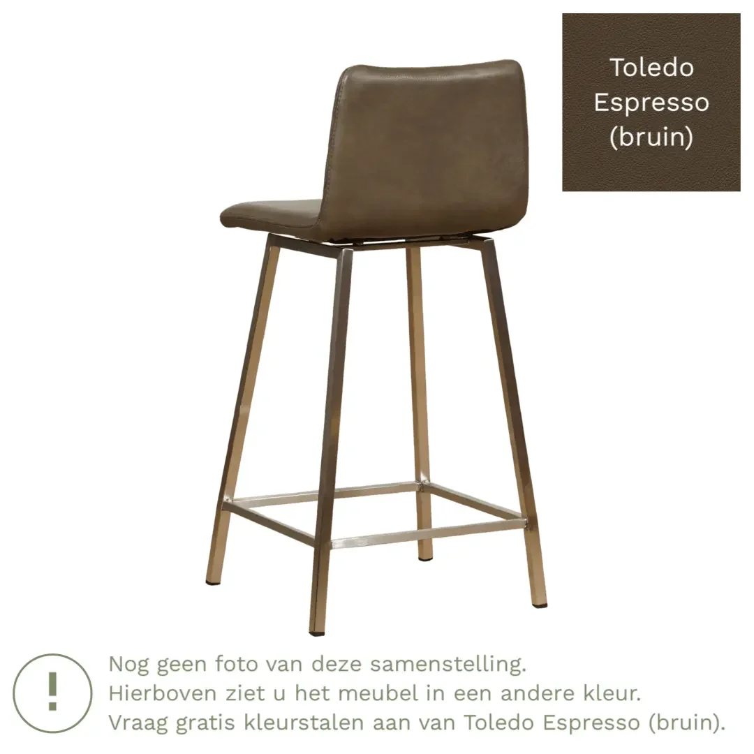 afbeelding van Leren barkruk Catch laag - Toledo Espresso (bruin) - Poten staal vierkant RVS