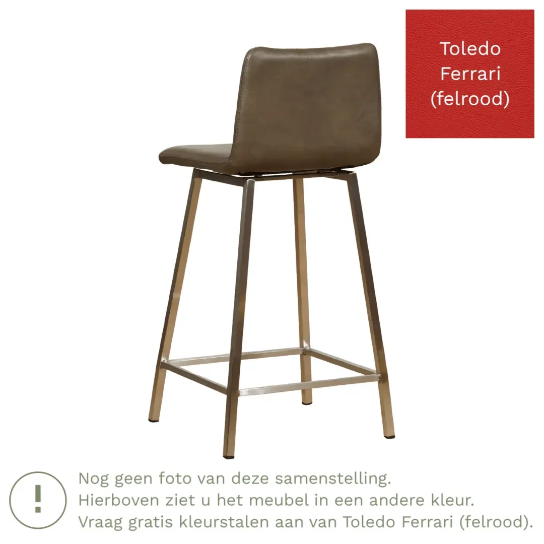 afbeelding van Leren barkruk Catch laag - Toledo Ferrari (felrood) - Poten staal vierkant zwart
