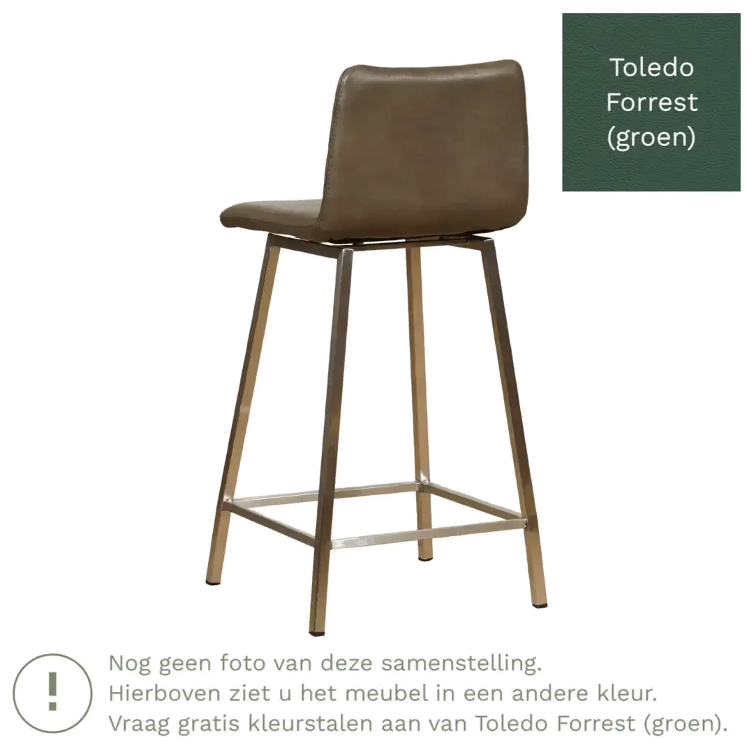 afbeelding van Leren barkruk Catch laag - Toledo Forrest (groen) - Poten staal vierkant RVS