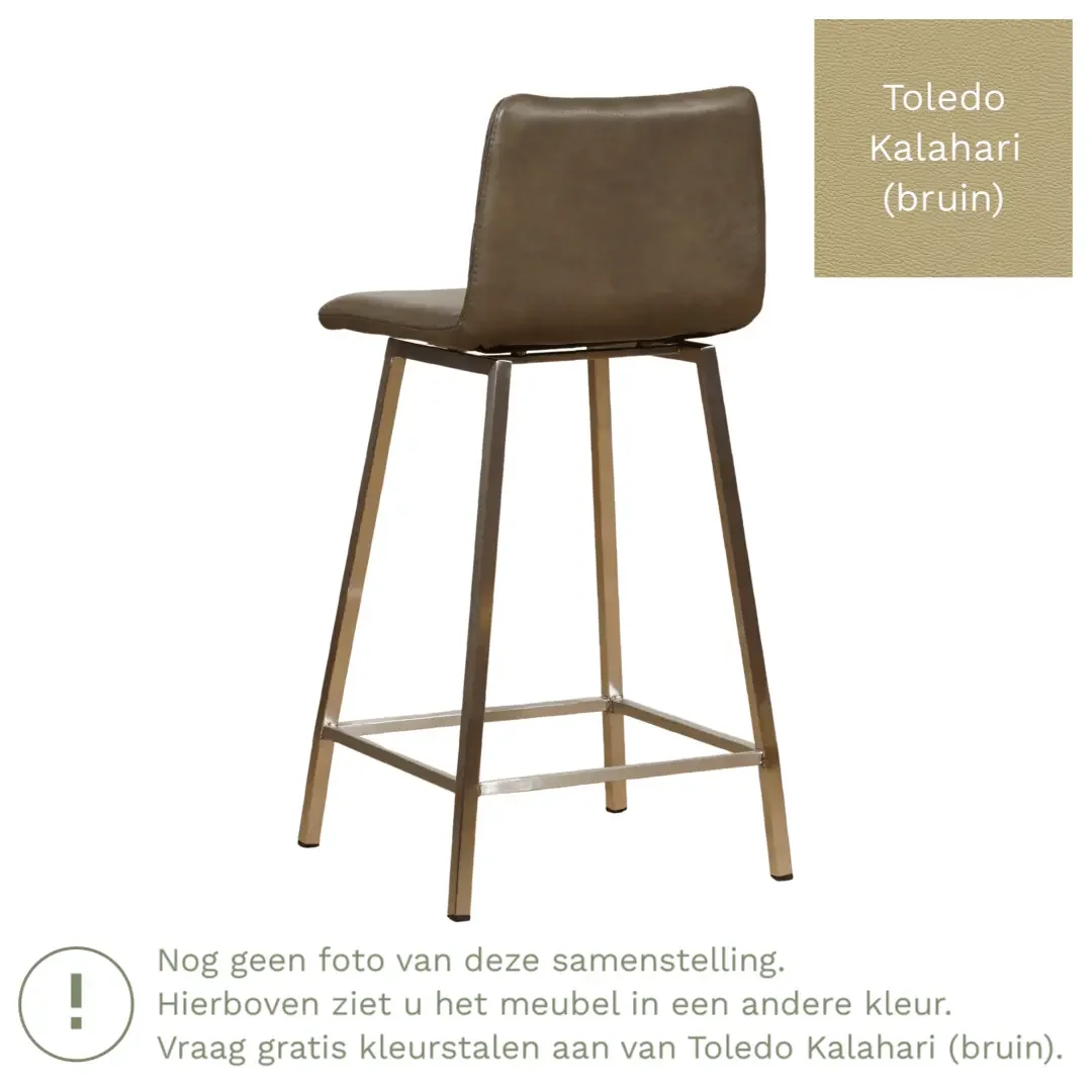 afbeelding van Leren barkruk Catch laag - Toledo Kalahari (bruin) - Poten staal vierkant RVS