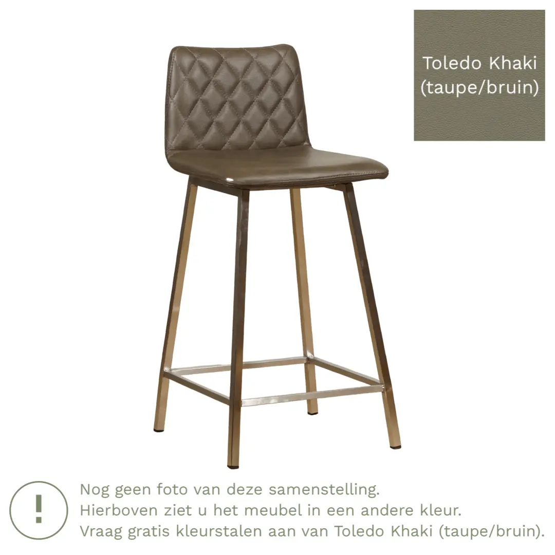 afbeelding van Leren barkruk Catch laag - Toledo Khaki (taupe/bruin) - Poten staal vierkant RVS
