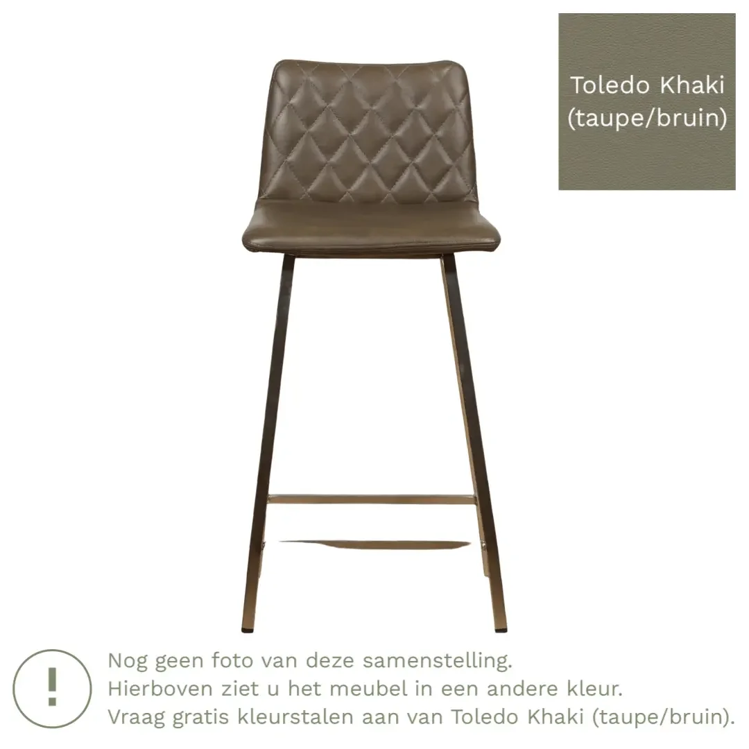 afbeelding van Leren barkruk Catch laag - Toledo Khaki (taupe/bruin) - Poten staal vierkant RVS