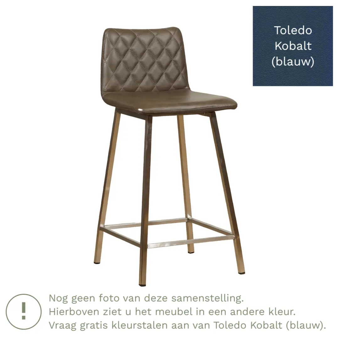 afbeelding van Leren barkruk Catch laag - Toledo Kobalt (blauw) - Poten staal vierkant zwart