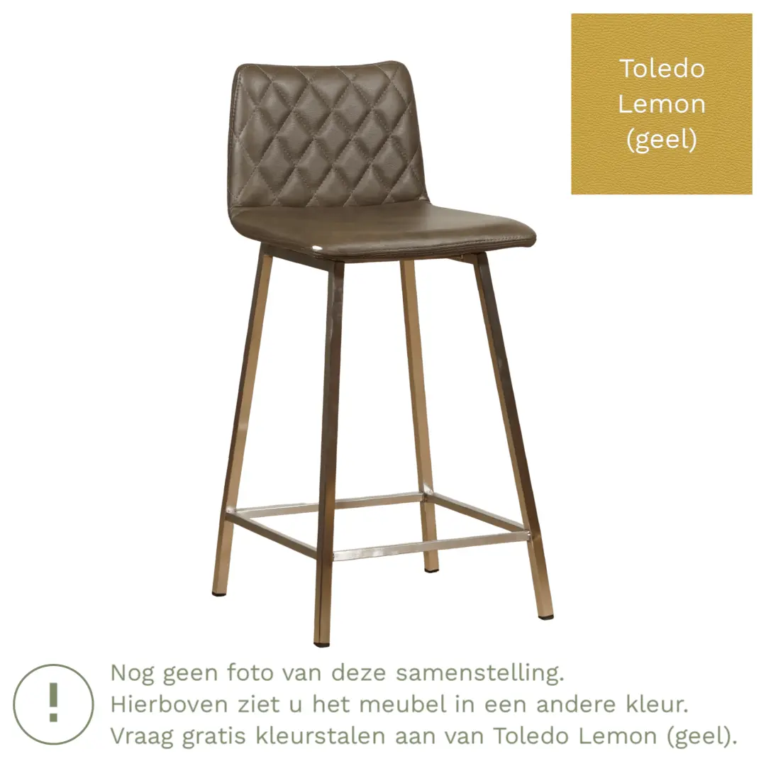 afbeelding van Leren barkruk Catch laag - Toledo Lemon (geel) - Poten staal vierkant RVS