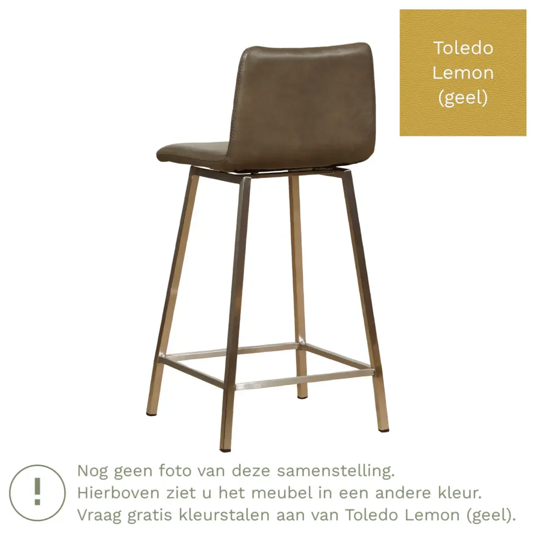 afbeelding van Leren barkruk Catch laag - Toledo Lemon (geel) - Poten staal vierkant zwart