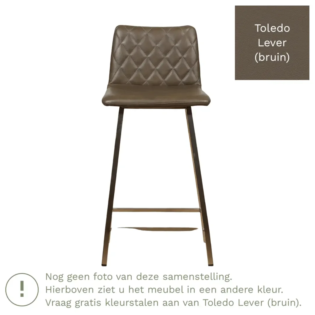 afbeelding van Leren barkruk Catch laag - Toledo Lever (bruin) - Poten staal vierkant zwart