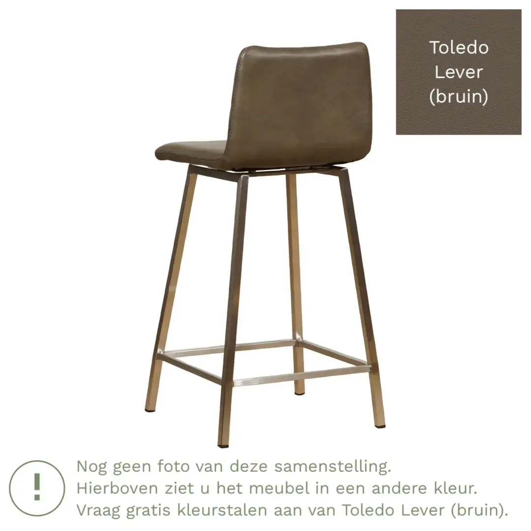 afbeelding van Leren barkruk Catch laag - Toledo Lever (bruin) - Poten staal vierkant zwart