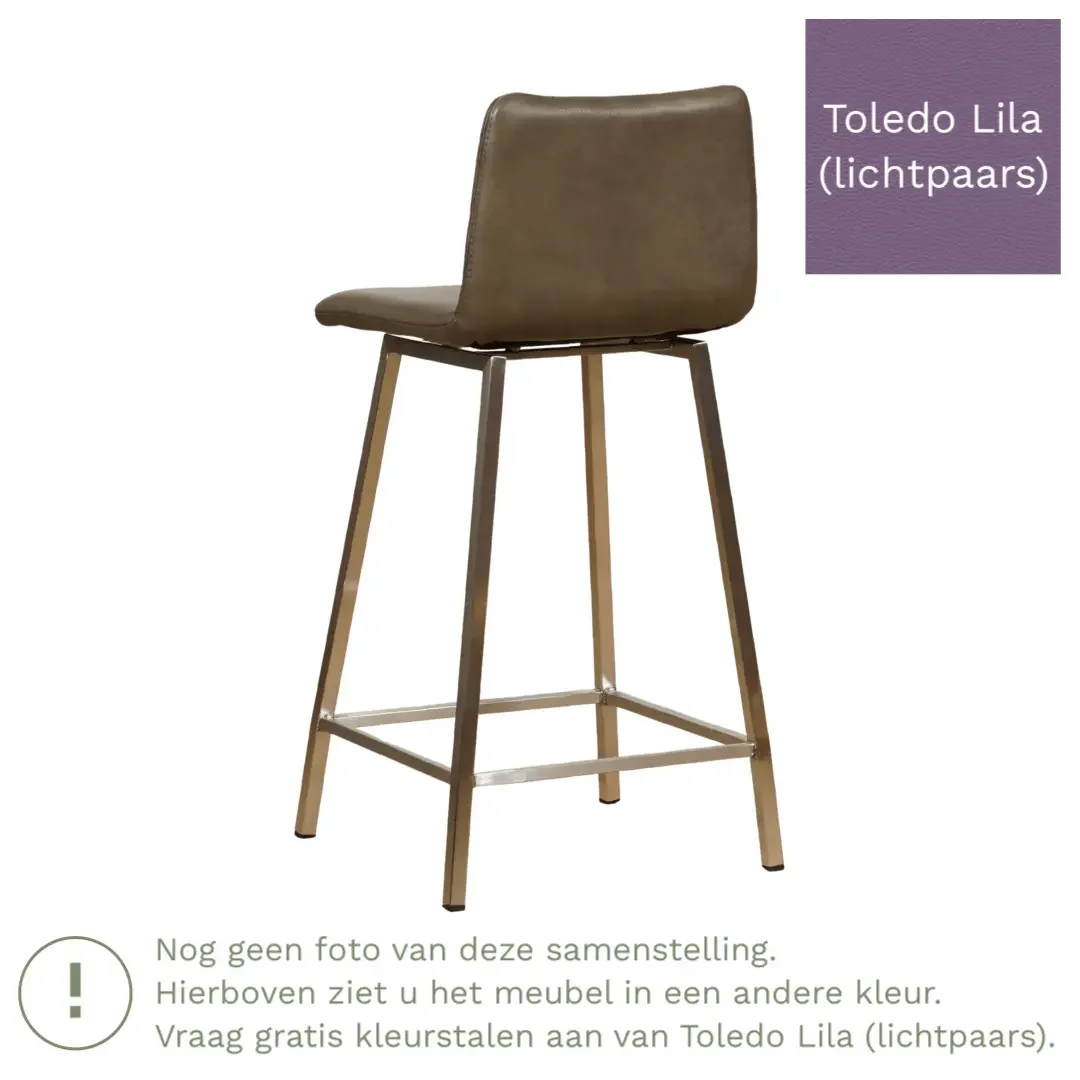 afbeelding van Leren barkruk Catch laag - Toledo Lila (lichtpaars) - Poten staal vierkant RVS