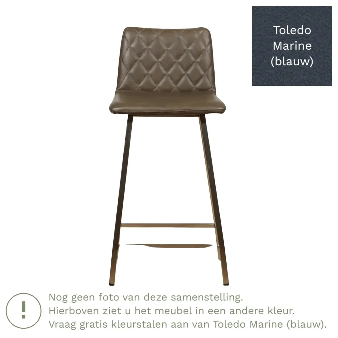 afbeelding van Leren barkruk Catch laag - Toledo Marine (blauw) - Poten staal vierkant RVS