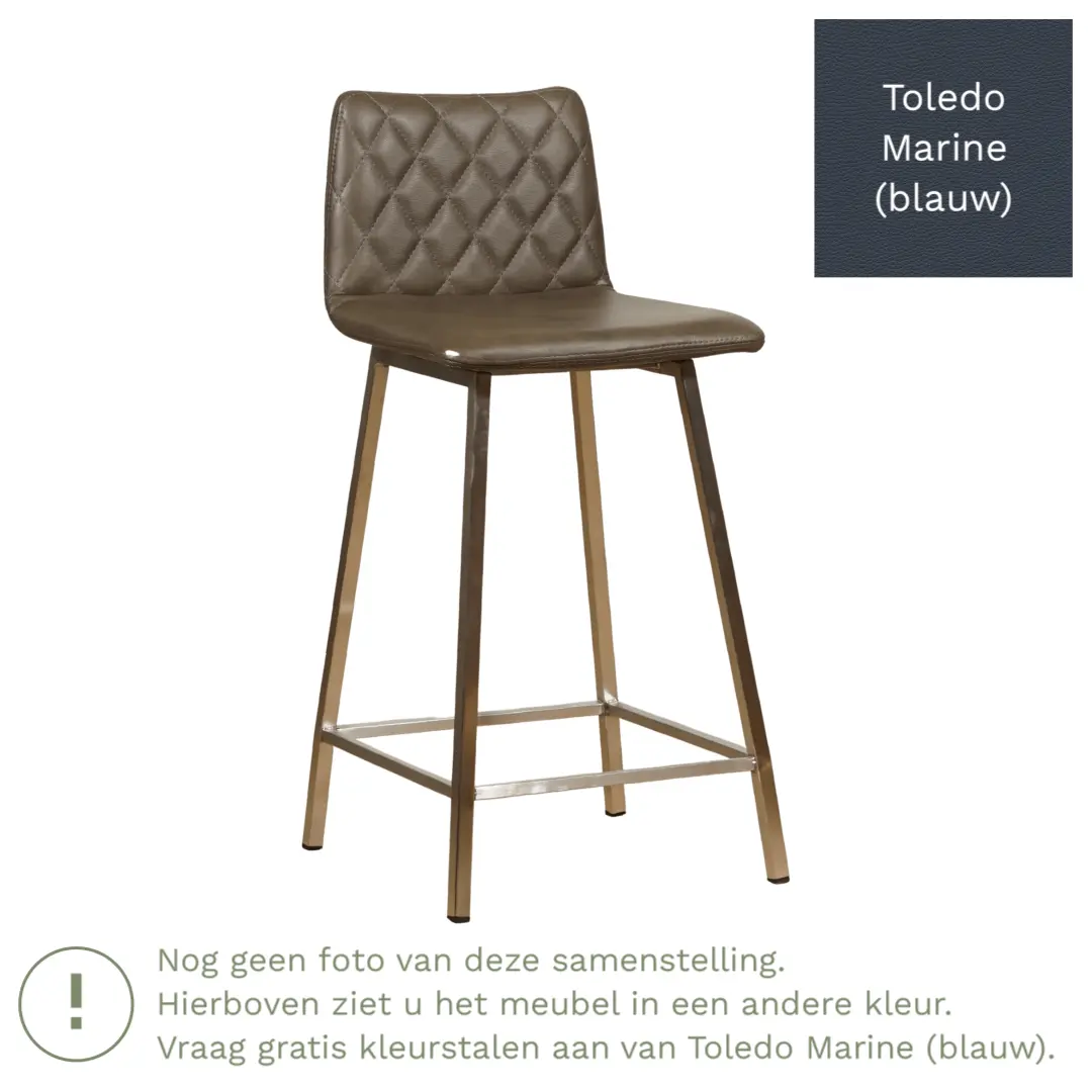 afbeelding van Leren barkruk Catch laag - Toledo Marine (blauw) - Poten staal vierkant zwart