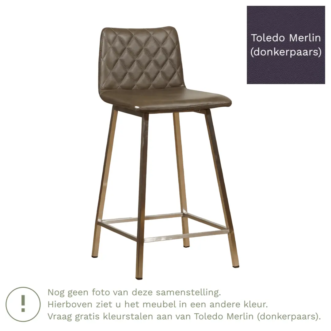 afbeelding van Leren barkruk Catch laag - Toledo Merlin (donkerpaars) - Poten staal vierkant RVS