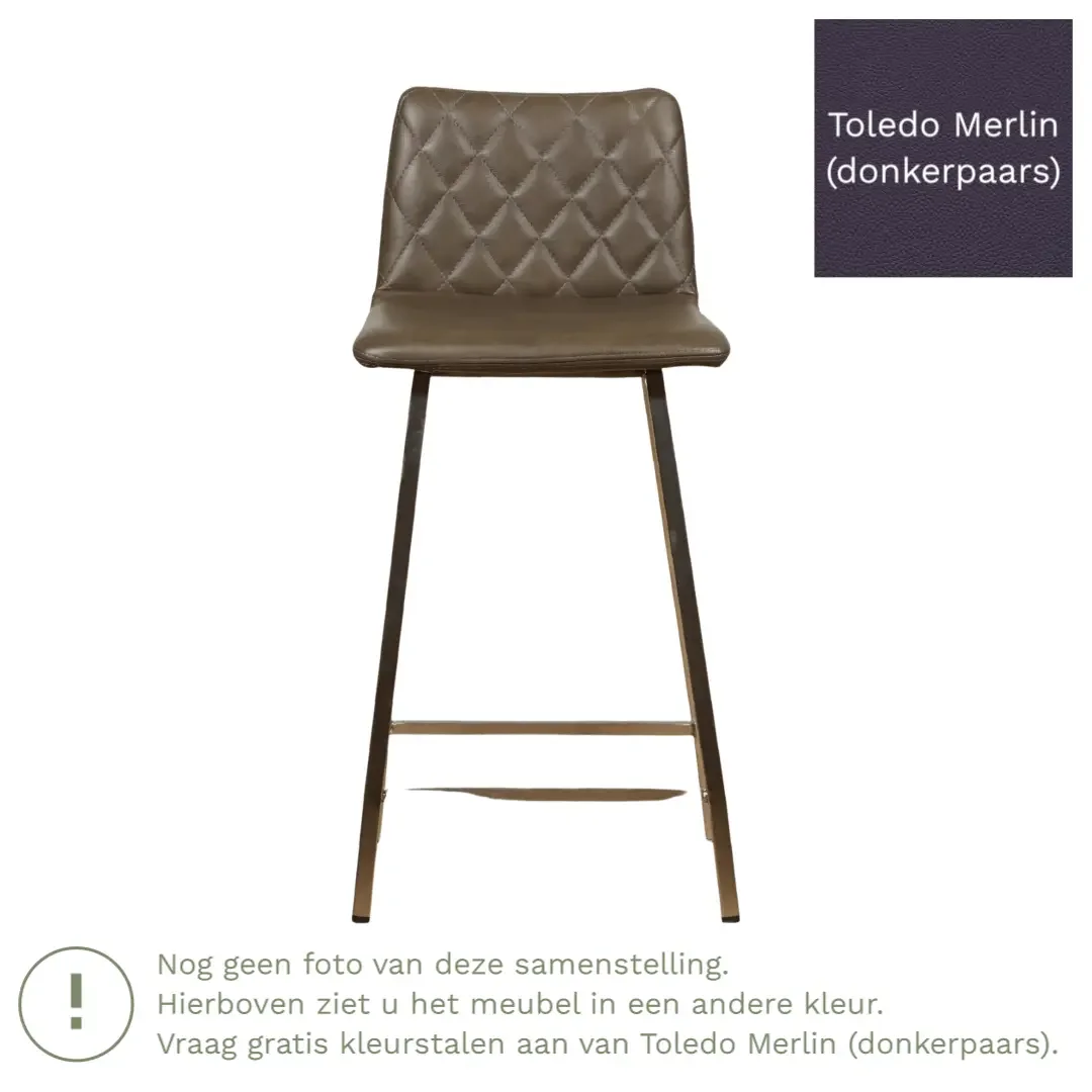 afbeelding van Leren barkruk Catch laag - Toledo Merlin (donkerpaars) - Poten staal vierkant zwart