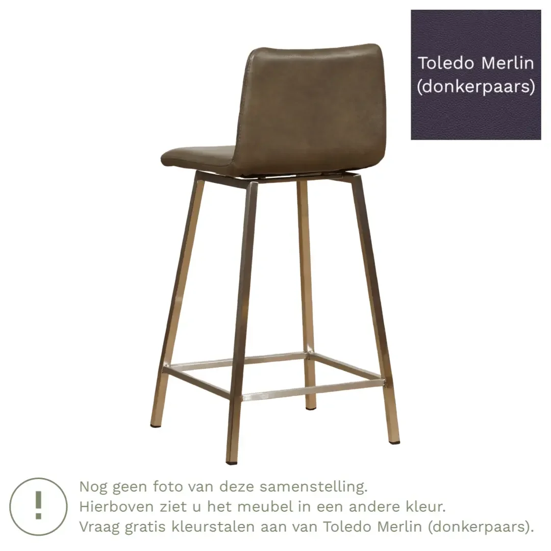 afbeelding van Leren barkruk Catch laag - Toledo Merlin (donkerpaars) - Poten staal vierkant zwart