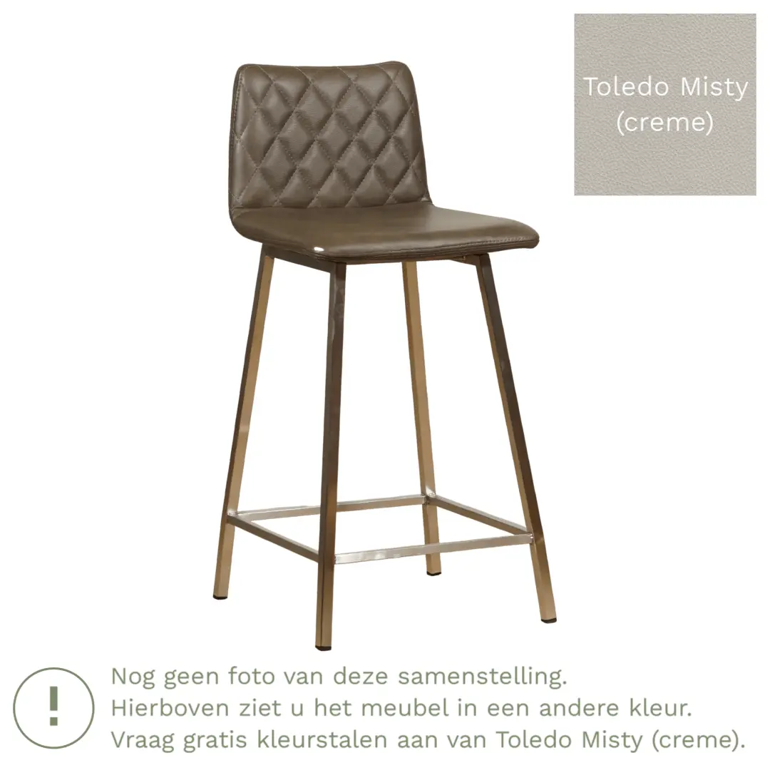 afbeelding van Leren barkruk Catch laag - Toledo Misty (crème) - Poten staal vierkant RVS