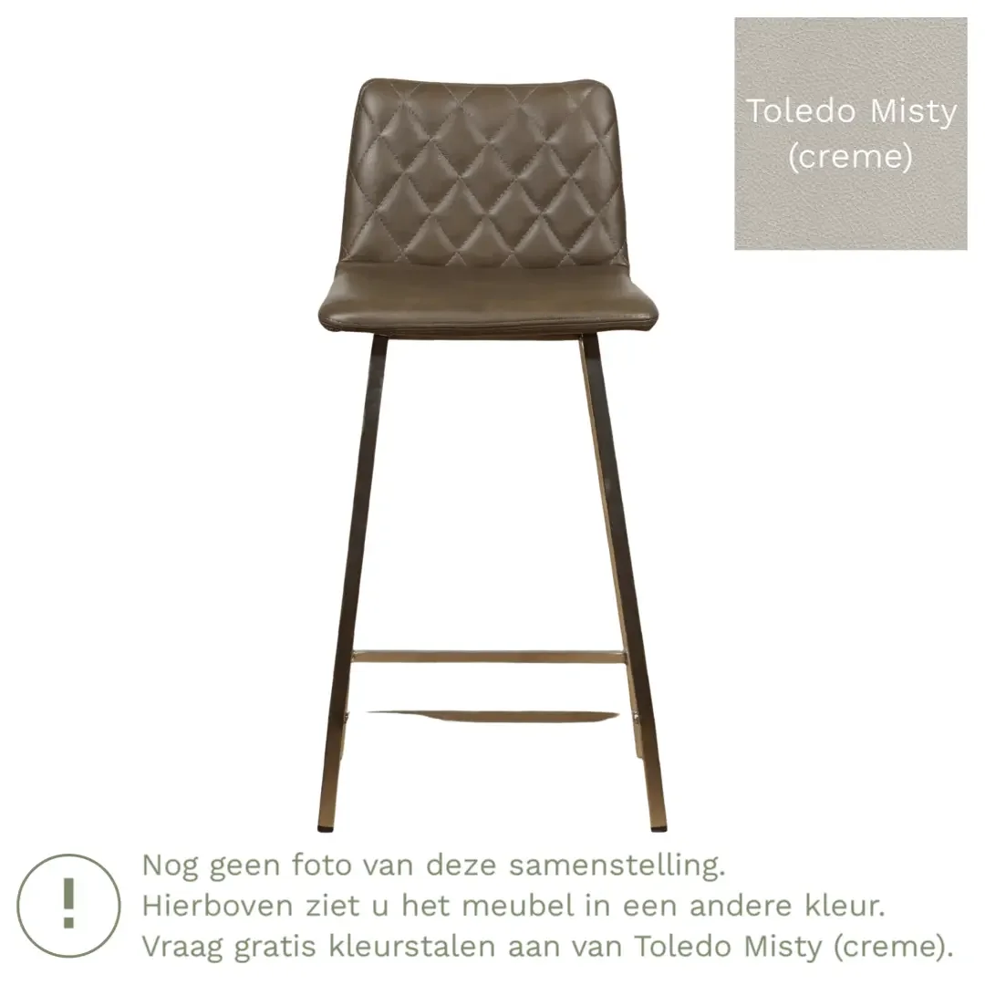 afbeelding van Leren barkruk Catch laag - Toledo Misty (crème) - Poten staal vierkant zwart