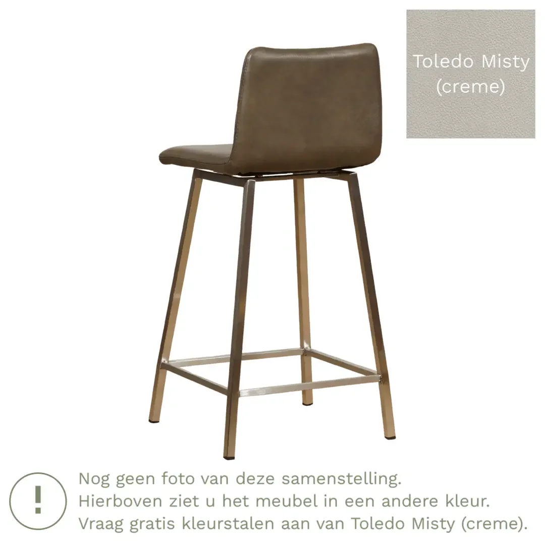 afbeelding van Leren barkruk Catch laag - Toledo Misty (crème) - Poten staal vierkant zwart