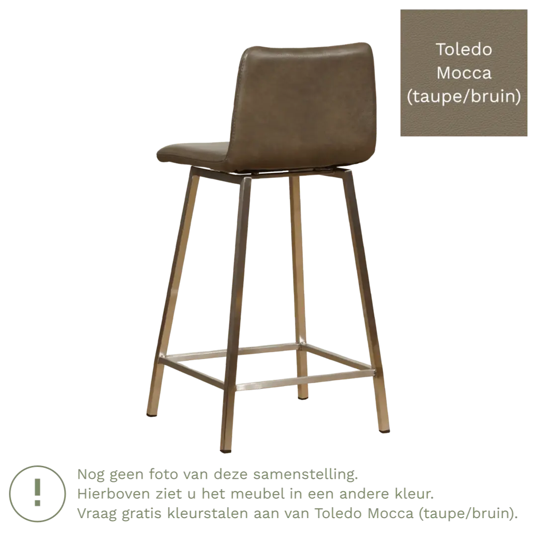 afbeelding van Leren barkruk Catch laag - Toledo Mocca (taupe/bruin) - Poten staal vierkant zwart