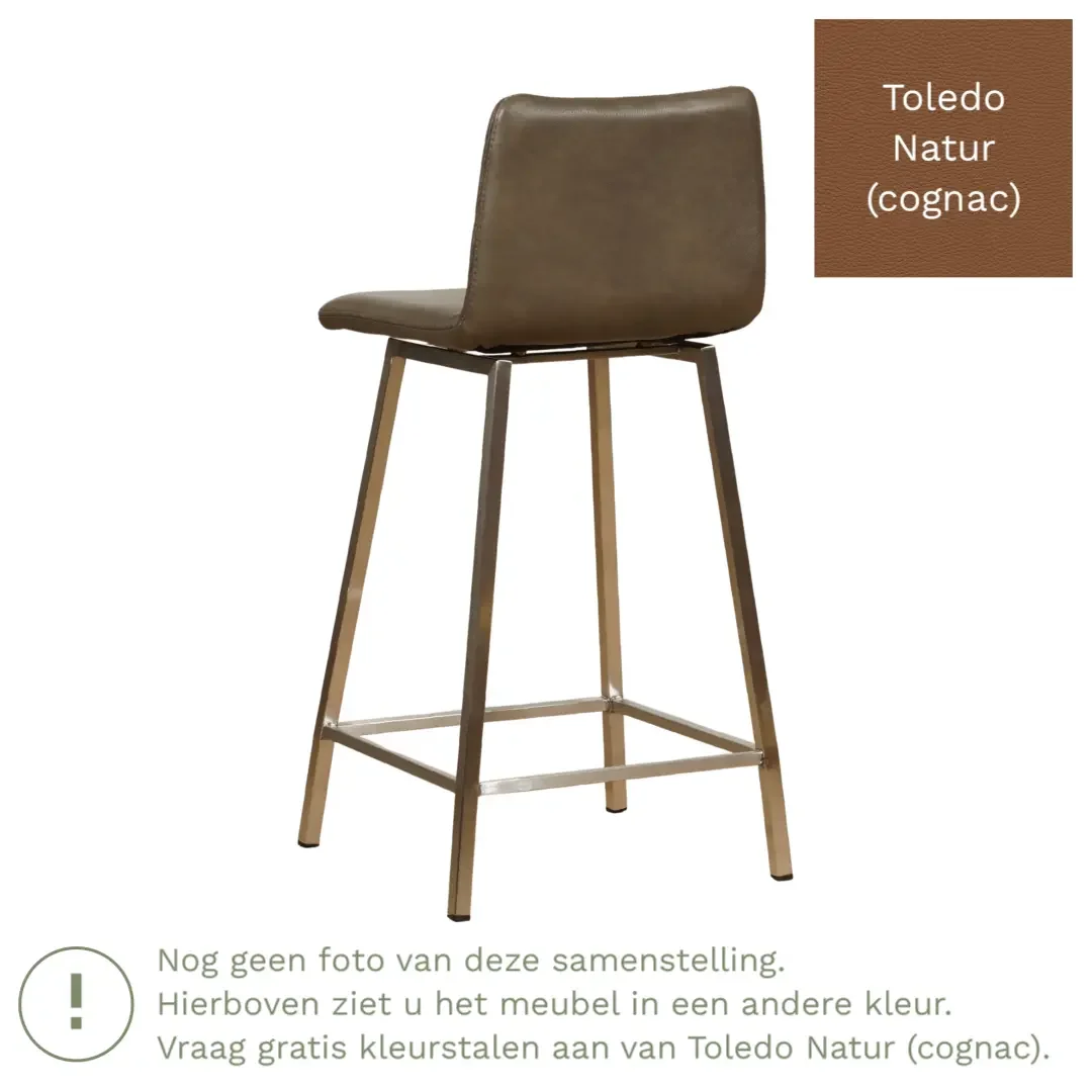 afbeelding van Leren barkruk Catch laag - Toledo Natur (cognac) - Poten staal vierkant RVS