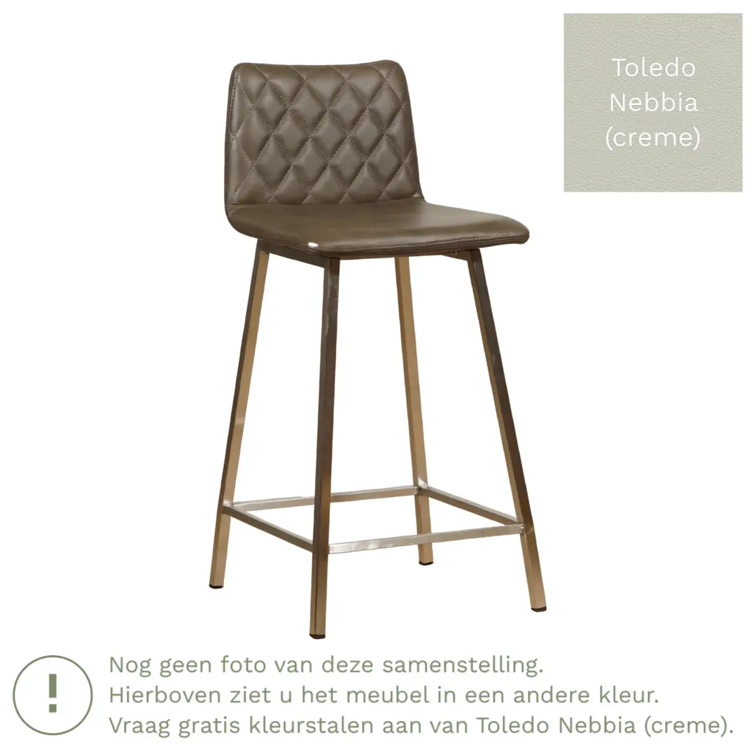 afbeelding van Leren barkruk Catch laag - Toledo Nebbia (crème) - Poten staal vierkant zwart