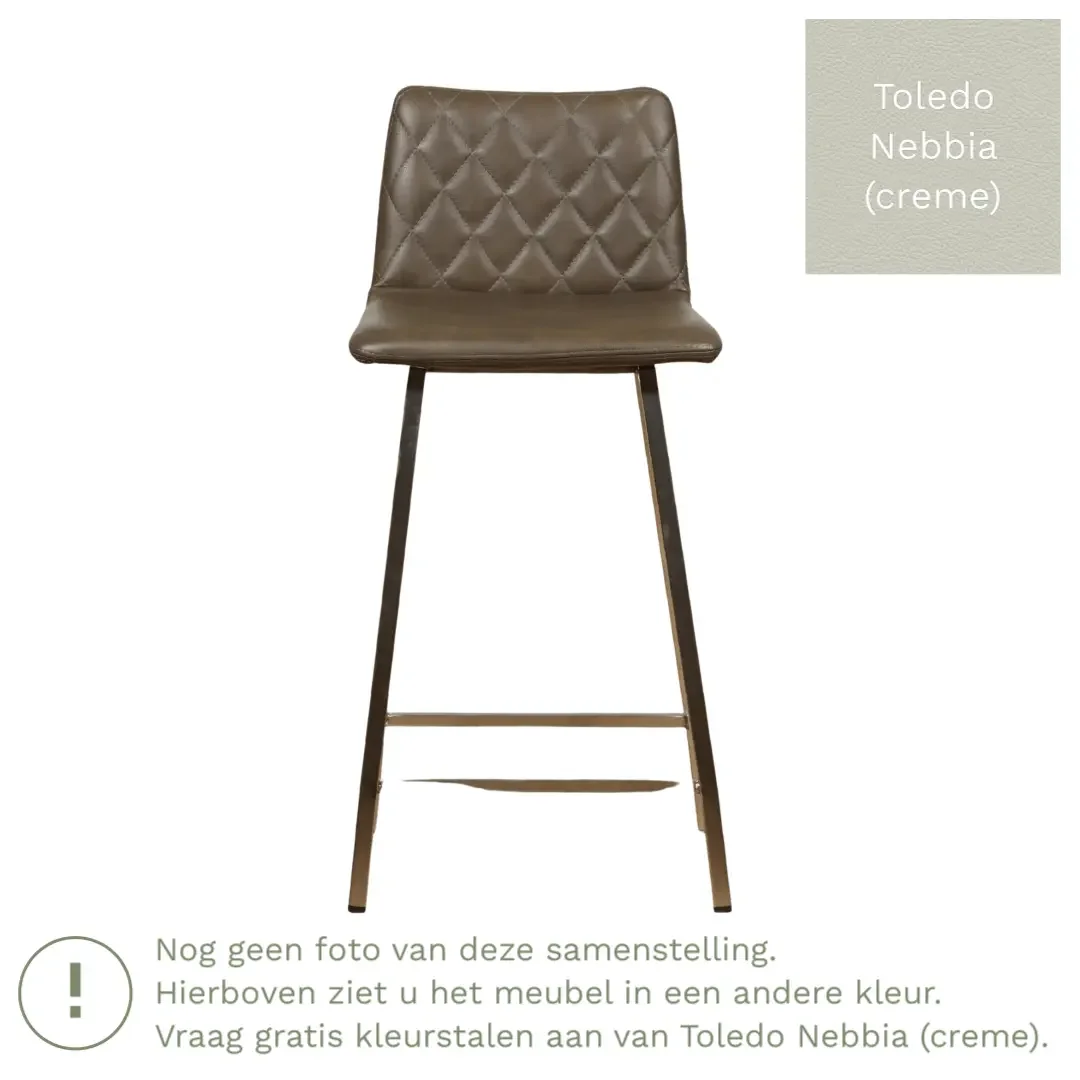 afbeelding van Leren barkruk Catch laag - Toledo Nebbia (crème) - Poten staal vierkant zwart