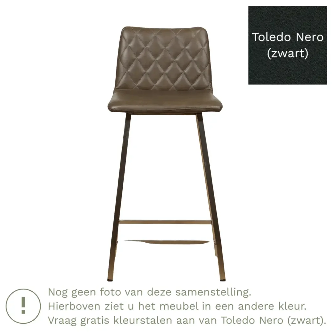 afbeelding van Leren barkruk Catch laag - Toledo Nero (zwart) - Poten staal vierkant RVS