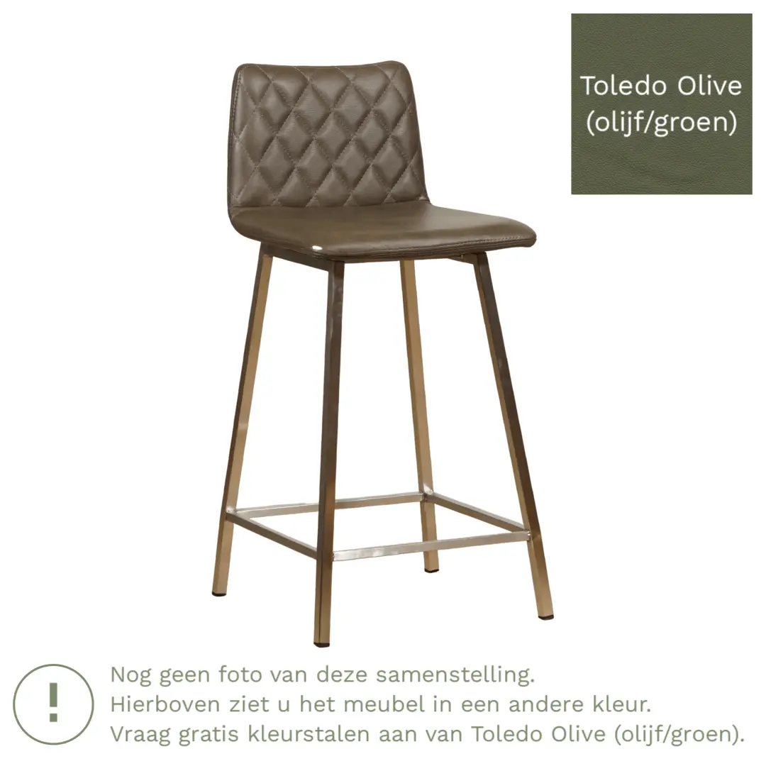 afbeelding van Leren barkruk Catch laag - Toledo Olive (olijf/goen) - Poten staal vierkant RVS