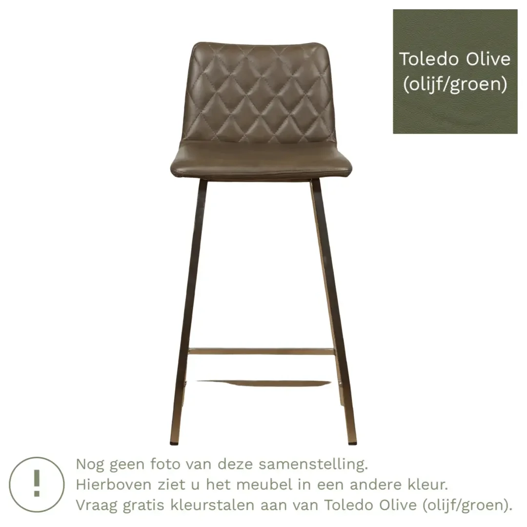 afbeelding van Leren barkruk Catch laag - Toledo Olive (olijf/goen) - Poten staal vierkant zwart