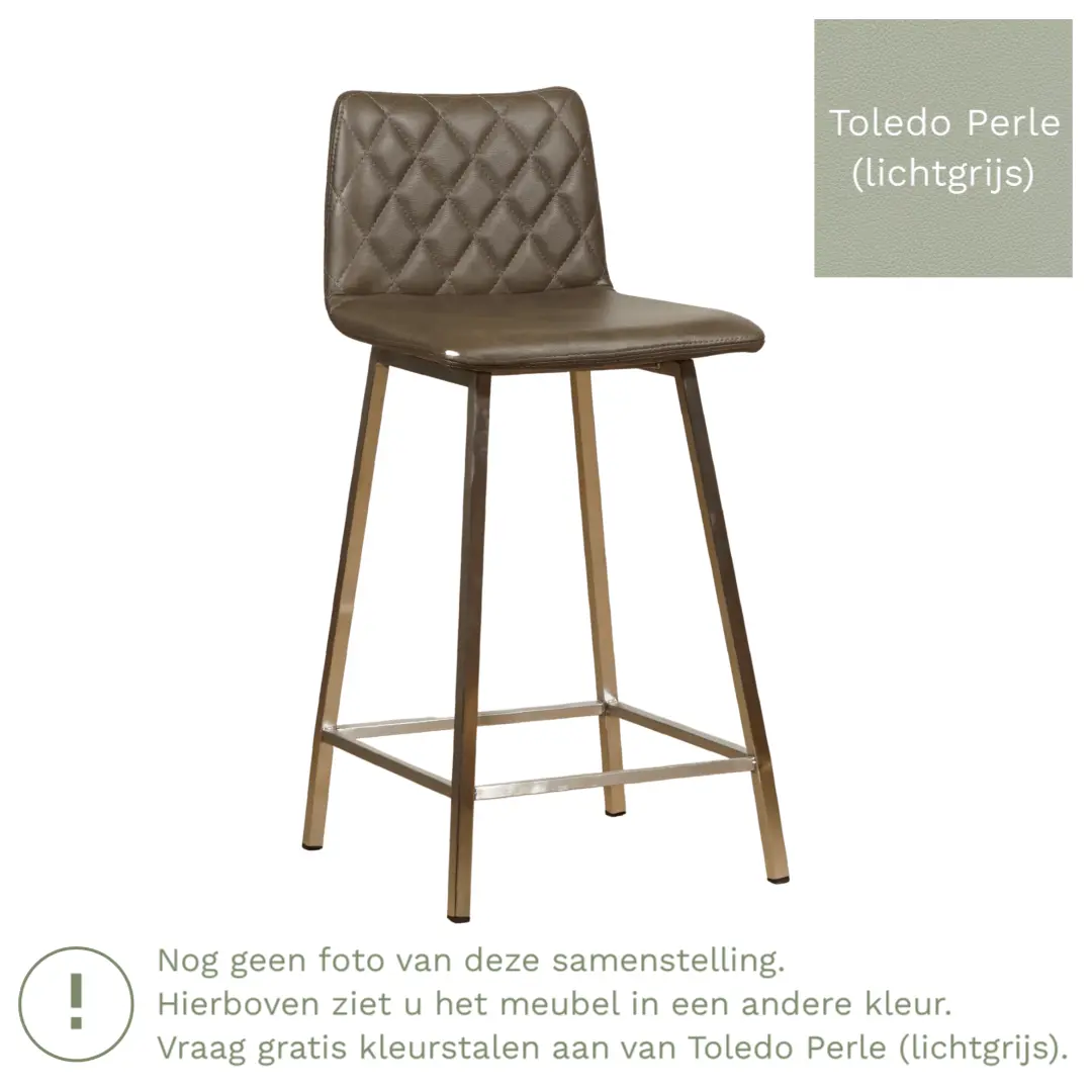 afbeelding van Leren barkruk Catch laag - Toledo Perle (lichtgrijs) - Poten staal vierkant RVS