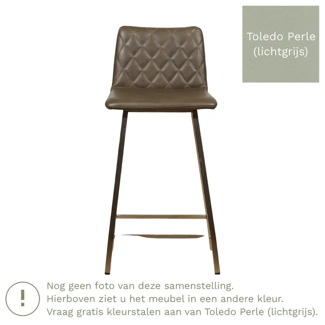 afbeelding van Leren barkruk Catch laag - Toledo Perle (lichtgrijs) - Poten staal vierkant RVS