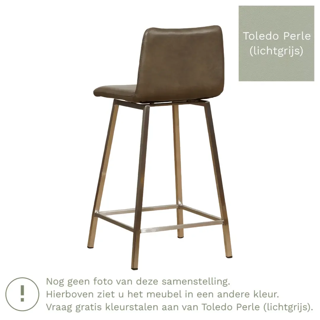 afbeelding van Leren barkruk Catch laag - Toledo Perle (lichtgrijs) - Poten staal vierkant RVS