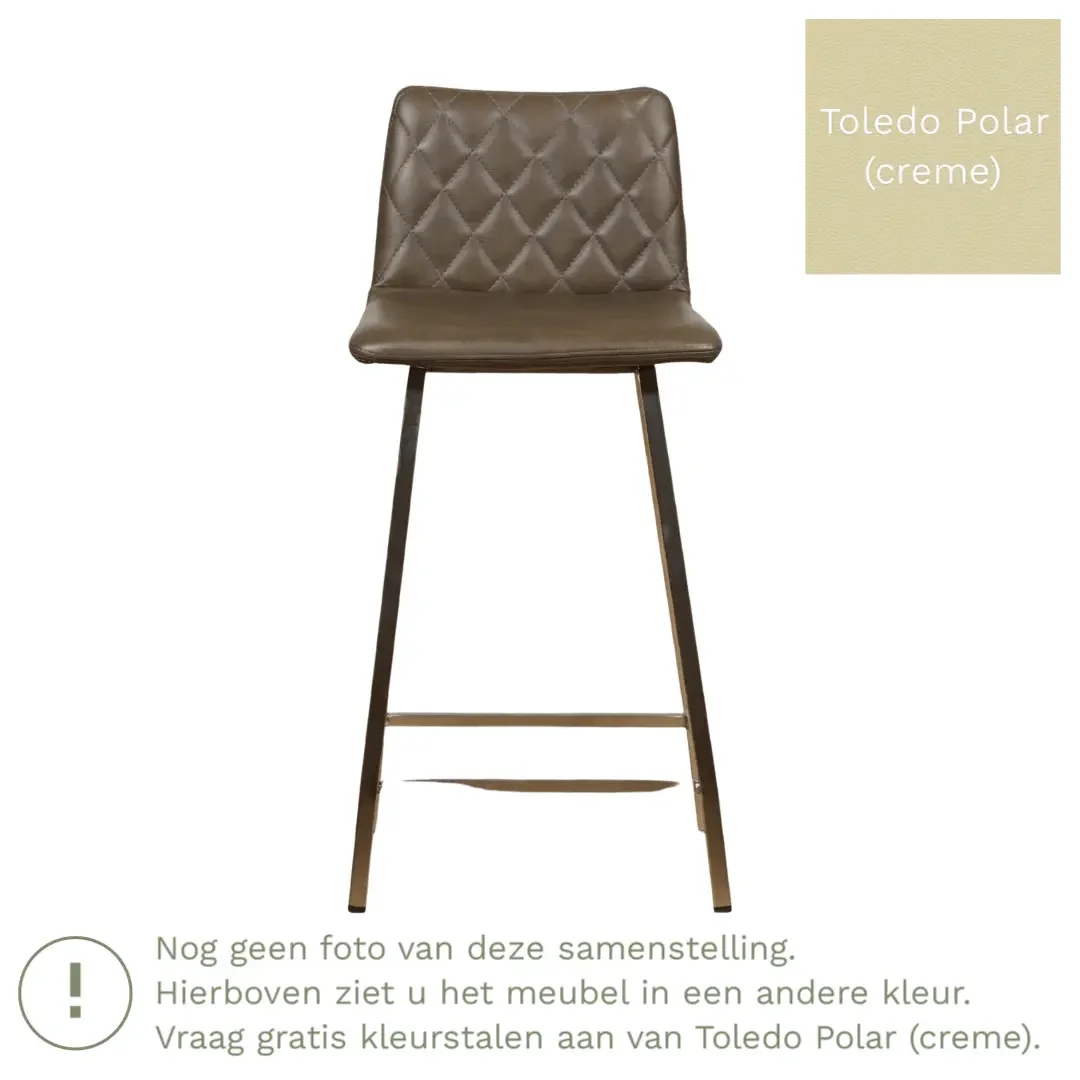 afbeelding van Leren barkruk Catch laag - Toledo Polar (crème) - Poten staal vierkant RVS