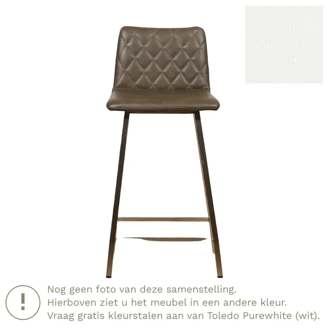 afbeelding van Leren barkruk Catch laag - Toledo Purewhite (wit) - Poten staal vierkant RVS