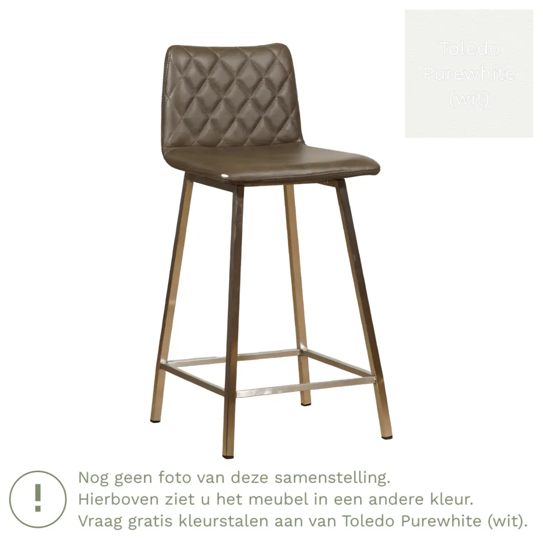 afbeelding van Leren barkruk Catch laag - Toledo Purewhite (wit) - Poten staal vierkant zwart