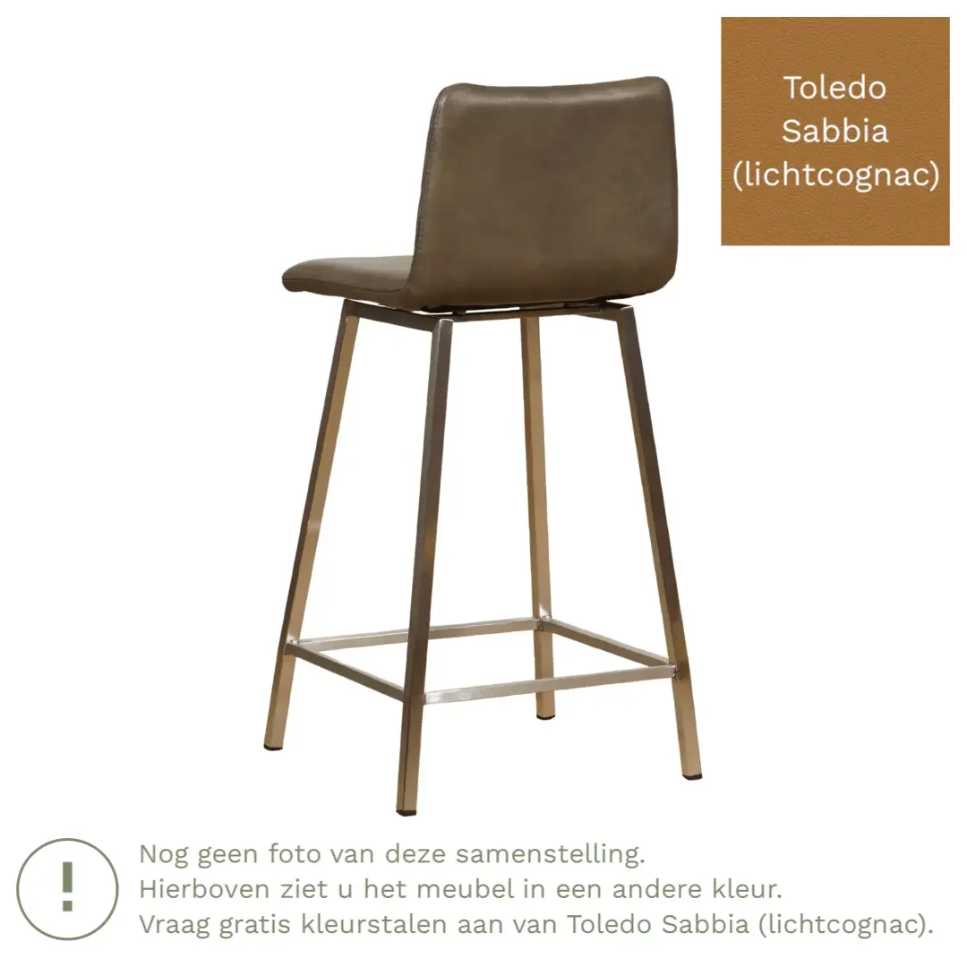 afbeelding van Leren barkruk Catch laag - Toledo Sabbia (lichtcognac) - Poten staal vierkant RVS